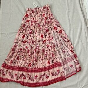 Blue Rain Floral Red and Pink Maxi Skirt